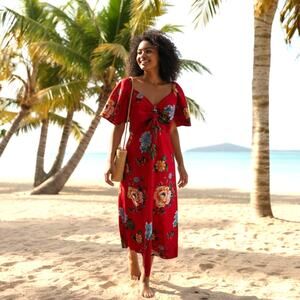 NAOO Red Floral Women's sweetheart maxi dress, size M